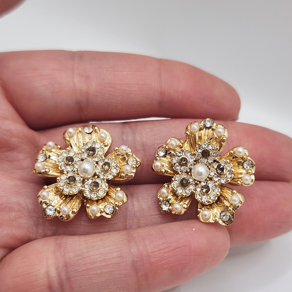 Baublebar Pearl Crystal Flower Stud Earrings Statement Wedding Party Everyday